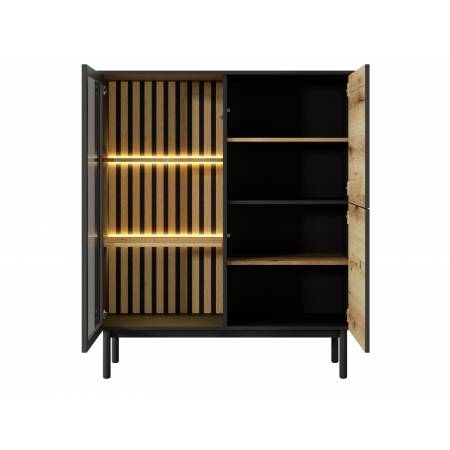 Witryna niska LAVARO czarny + dąb evoke LED